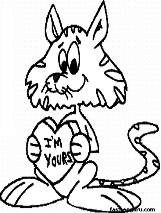 Print out Valentines Day Cat holding i m yours heart